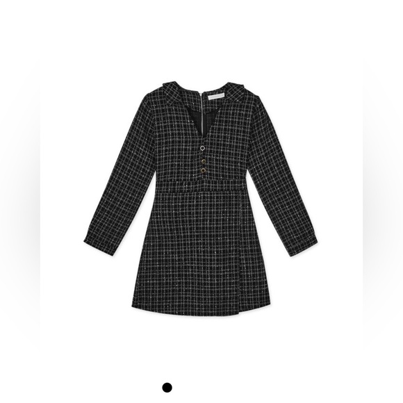 NEW! AIR SPACE Temperament Lapel Classic Tweed Short Dress (Black) - Picture 5 of 8